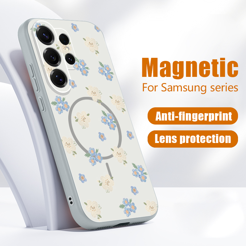 Phone Cases Magsafe - Blue Flowers Pattern Case For Samsung