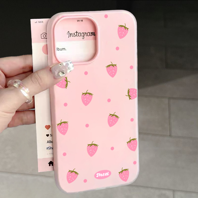 Sweet Pink Strawberry Pattern  - Phone Cases Iphone 13 recension och pris
